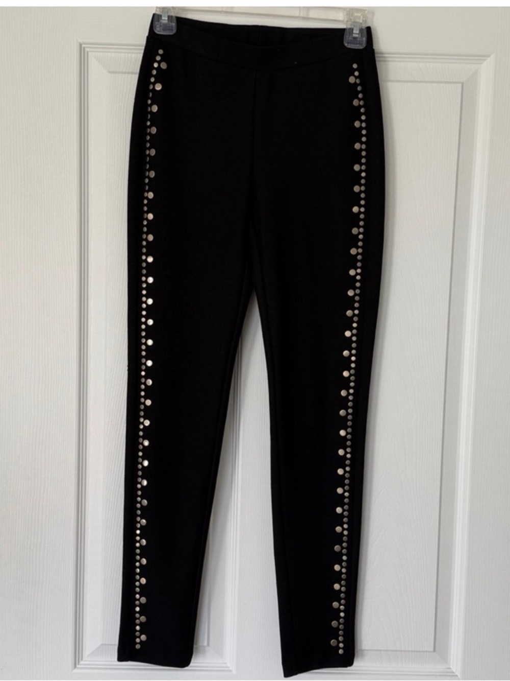 MICHAEL KORS Black Gold Studded Leggings XS Pull On Skinny Stretch Pants - Picture 9 of 16